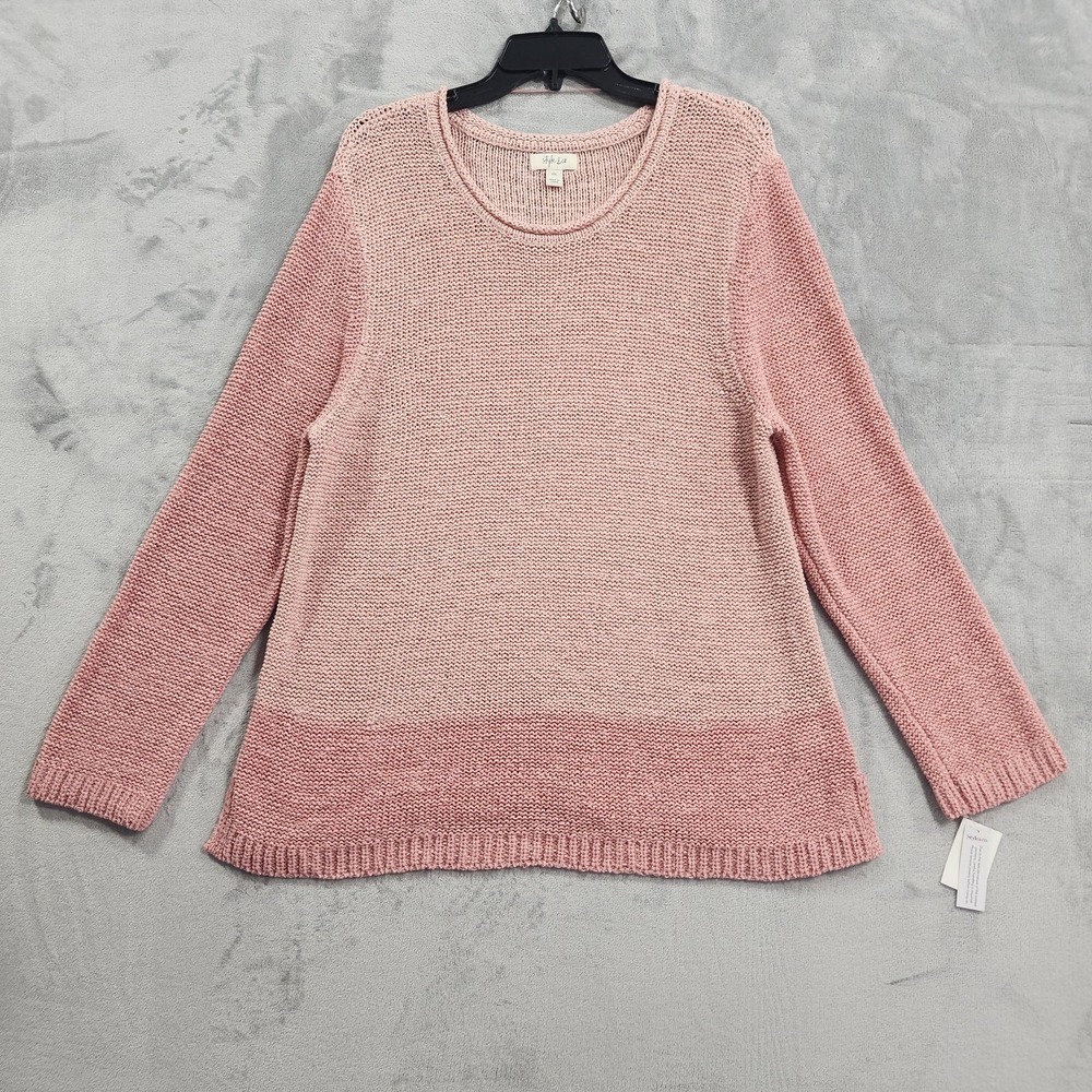Style&co Sweater Womens XXL Pink Crew Neck Long Sleeve Lightweight Chunky Knit
